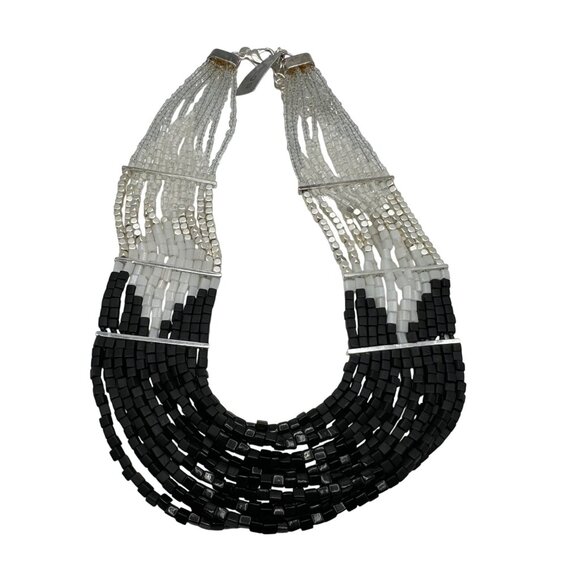 Chico's Necklace NWT Jewlery Statement 21.5" Adjustable Beaded Silver Tone Black - Picture 6 of 12